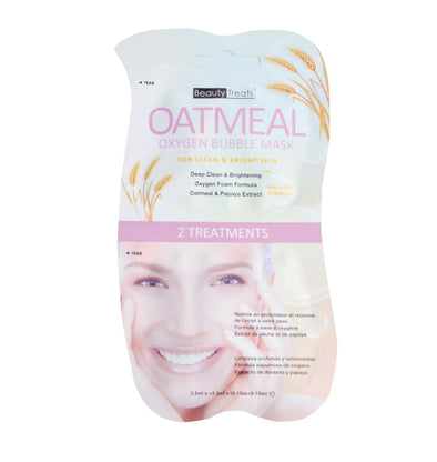 Image of a single pack of Beauty Treats' Oatmeal Oxygen Bubble Mask in a white background.