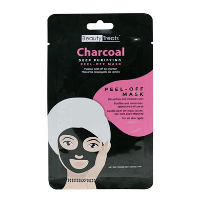 Image of a single pack of Beauty Treats' Peel-Off Charcoal Facial Mask with a white background.